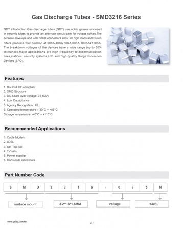 Gas Discharge Tubes - SMD3216 Series 陶瓷氣體放電管