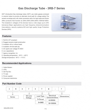 Gas Discharge Tube - 3RB-7 Series 陶瓷氣體放電管產品圖