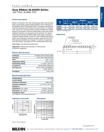 Belden-9L30026 Gray Ribbon 9L300XX Series UL2678 .025″ Pitch, 30 AWG, PVC灰色帶狀排線產品圖