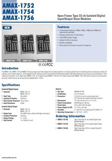 AMAX-1752 Open Frame Type 32-ch Isolated Digital Input Slave Modules 開放式框架型32通道隔離數字量輸入模塊