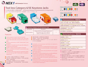 NEX1 CAT.6資訊插座(Keystone)-免工具Tool-less Category 6/5E Keystone Jacks