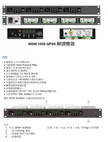 WDM-100S QPSK DEMODULATOR QPSK 解調變器 衛星數位節目接收器產品圖