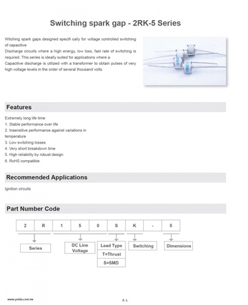 Switching spark gap - 2RK-5 Series 過壓保護元件 - HID開關放電管