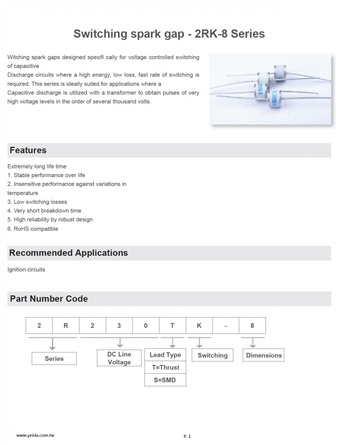 Switching spark gap - 2RK-8 Series 過壓保護元件 - HID開關放電管產品圖