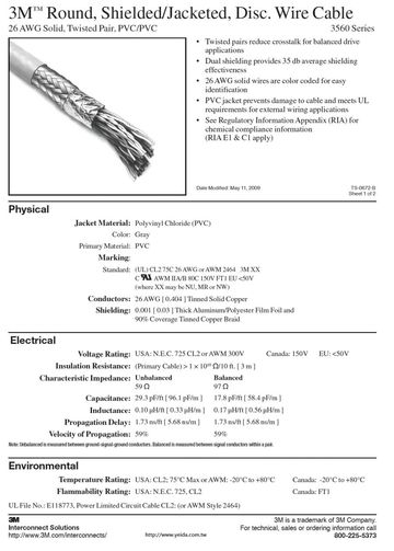 3M™ 3560 Series Round, UL2464 Shielded/Jacketed, Disc. Wire Cable, 26 AWG Solid, Twisted Pair (5Pair to 32Pair), PVC/PVC UL/2464 雙隔離電腦線產品圖