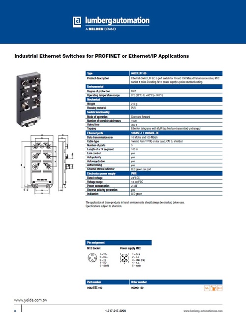 BELDEN, Lumberg-0982 EEC 100 EtherMate® Industrial Ethernet - Switches, EtherMate工業以太網 -交換機產品圖