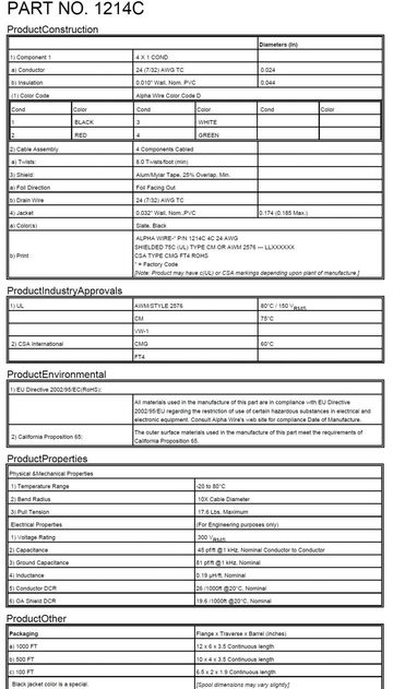 ALPHA-1214C Awg 24 x 4C FOIL Shield 300V CA Prop 65, CSA CMG, CSA FT4, UL AWM 2576, UL CM, UL VW/1 鋁箔隔離通信与控制電纜產品圖