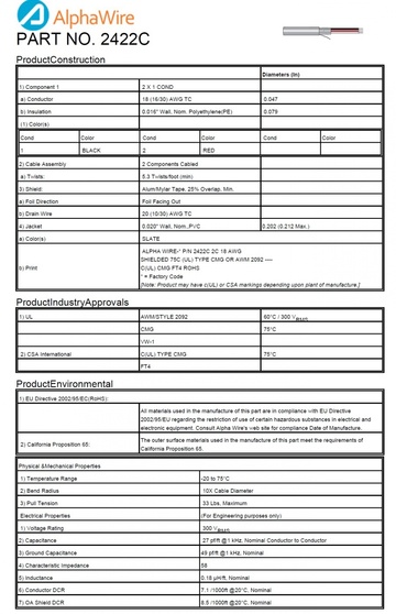 ALPHA-2422C Awg18 x 2C FOIL PE-PVC CA Prop 65, UL 2092 CSA CMG, 300V 鋁箔隔離控制 &工業电缆產品圖