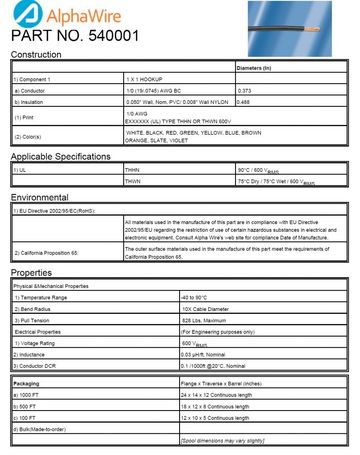 ALPHA 54001 Awg1/0 600V CA Prop 65, UL THHN, UL THWN PVC/NYLON尼龍被覆電線產品圖