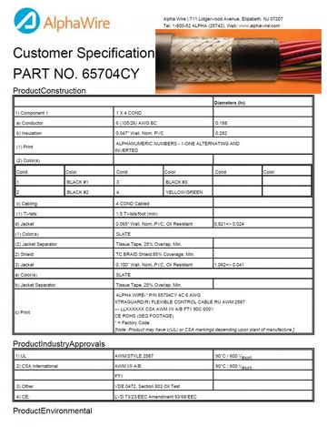 ALPHA-65704CY Awg6x4C BRAID Light-to-Moderate Flex Control UL 2587, VDE 0472 Section 803 Oil Test 銅網隔離柔性可移動繞曲扭曲式電纜產品圖