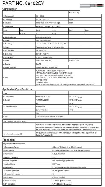 ALPHA-86102CY Awg26x2C FOIL/SPIRAL Continuous Flex Data UL 10002, UL 2661, UL CM 耐繞屈移動式電纜產品圖