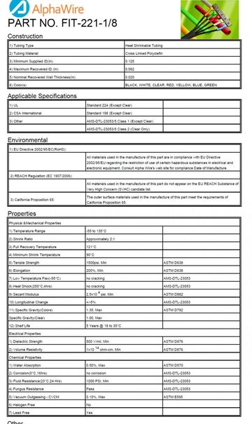 ALPHA-FIT-221-1/8 熱縮管 Shrink Ratio 2:1 XLPO -55 to 135度C產品圖