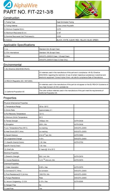 ALPHA-FIT-221-3/8 熱縮管 Shrink Ratio 2:1 XLPO -55 to 135度C產品圖