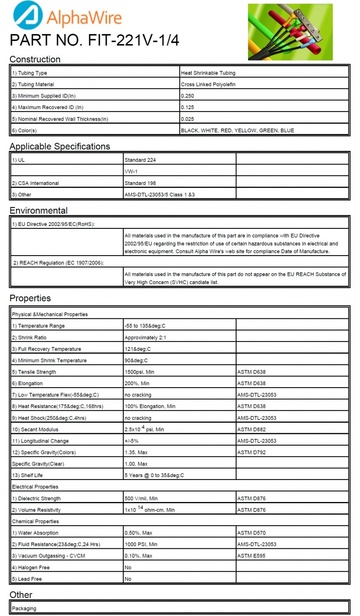 ALPHA-FIT-221V-1/4 熱縮管 Shrink Ratio 2:1 XLPO -55 to 135度C產品圖