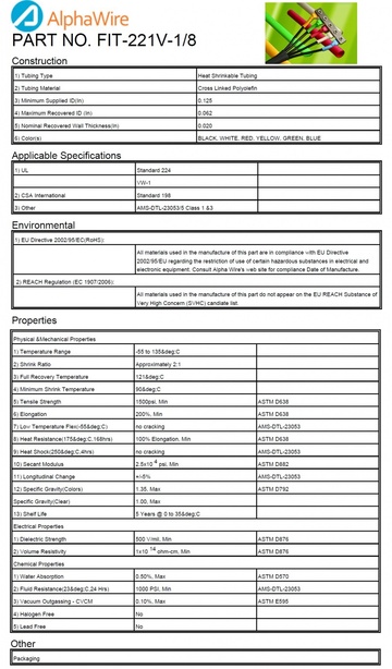 ALPHA-FIT-221V-1/8 熱縮管 Shrink Ratio 2:1 XLPO -55 to 135度C產品圖