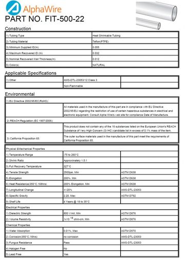 ALPHA-FIT-500-22 PTFE 75 to 260 C FIT® Heat-Shrink Tubing 熱缩管產品圖