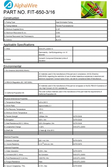 ALPHA-650-3/16 IRR Fluoroelastomer -40 to 200°C Heat-Shrink Tubing 熱縮管產品圖