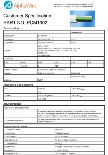 ALPHA-PCM1002 Awg 10x2C 600V 105度C CA Prop 65, SAE J1128 Type GPT, SAE J378B, UL - Boat Cable (BC-5W2), VW-1 船舶用電纜產品圖