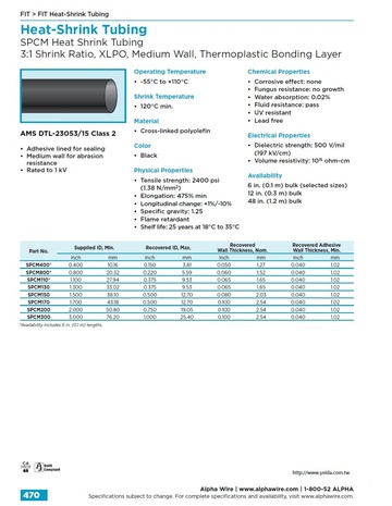 ALPHA- SPCM Heat Shrink Tubing 3:1 Shrink Ratio, XLPO, Medium Wall, Thermoplastic Bonding Layer 交連 PO 熱縮管