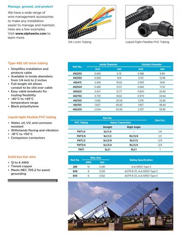 ALPHA-Type 492 slit loom tubing PE -40°C to +93°C 太陽能電線管理用縱切裂縫保護裝置電線管材產品圖