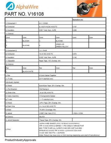 ALPHA-V16108 Awg 8 x4C+14x 1Pair 600V FOIL/BRAID Shielding VFD SUN RES, UL TC, RHW-XHHW-2Wet/Dry V 系列變頻驅動器電纜產品圖