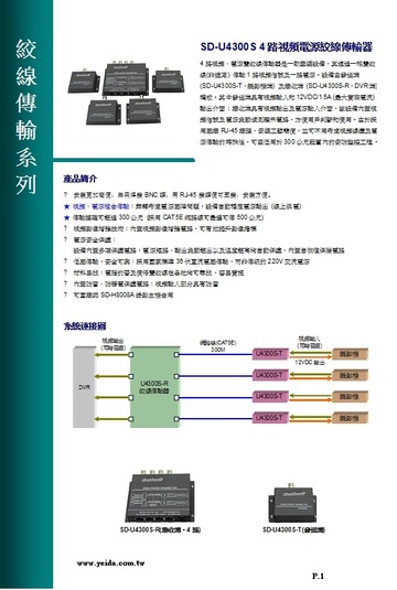 SD-U4300S 4路視頻電源絞線傳輸器產品圖