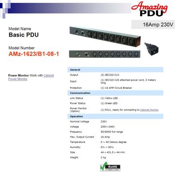 DGP-AMz-1623/B1-08-1 Basic PDU 16Amp 230V (Power Distribution Unit)智慧型電源電力分配器(管理系統)產品圖
