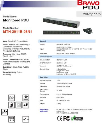 DGP-MTH-2011B-08N1 Monitored PDU 20Amp 115V 8孔排插智慧型遠端電源監控器-數位型 可透過SNMP網路遠端監看排插負載功能產品圖