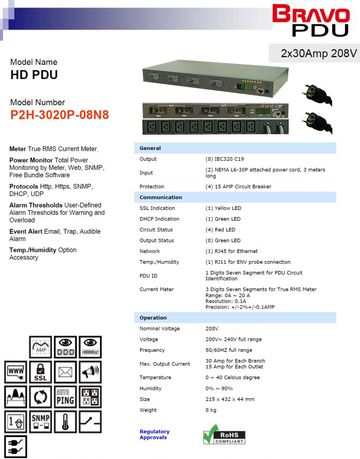 DGP-P2H-3020P-08N8 HD PDU 2x30Amp 208V 8孔排插智慧型電源分配器(雙輸入電源)產品圖