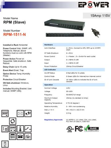 DGP-RPM-1511-N RPM (Slave) 15Amp 115V 8孔排插智慧型電源電力管理系統-可利用電腦網路及手機監控產品圖