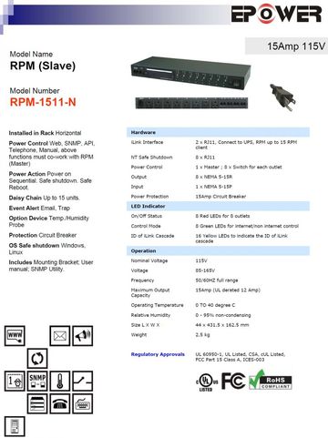 DGP-RPM-1511-N RPM (Slave) 15Amp 115V 8孔排插智慧型電源電力管理系統-可利用電腦網路及手機監控產品圖