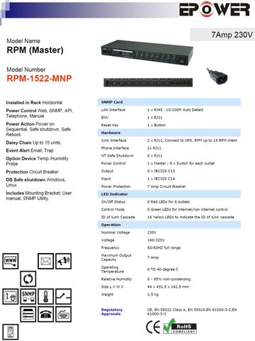 DGP-RPM-1522-MNP RPM (Master) 7Amp 230V 8孔排插智慧型電源電力管理系統-可利用電腦網路及手機監控產品圖
