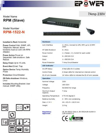 DGP-RPM-1522-N RPM (Slave) 7Amp 230V 8孔排插智慧型電源電力管理系統-可利用電腦網路及手機監控產品圖