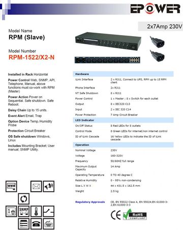 DGP-RPM-1522/X2-N RPM (Slave) 2x7Amp 230V 8孔排插(雙電源輸入)智慧型電源電力管理系統-可利用電腦網路及手機監控產品圖