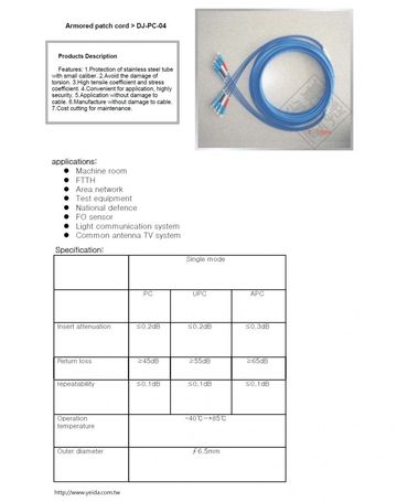 DJ-PC-04 1芯單模鎧裝光纖跳接線 1C Single Mode Armored Fiber patch cord產品圖