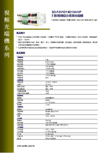 YSD-F2V1D1SD1SA1IP 2路視頻綜合業務光端機產品圖