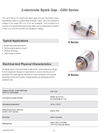 Spark Gap Tubes 2-electrode Spark Gap - GXH Series 高能點火放電管產品圖