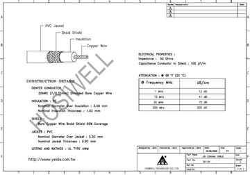 Hosiwell-3D-2V Bonded foil, 95% BC braid shield , PE insulation , PVC jacket , 1/0.9mm 3D-2V日規高頻同軸電纜產品圖