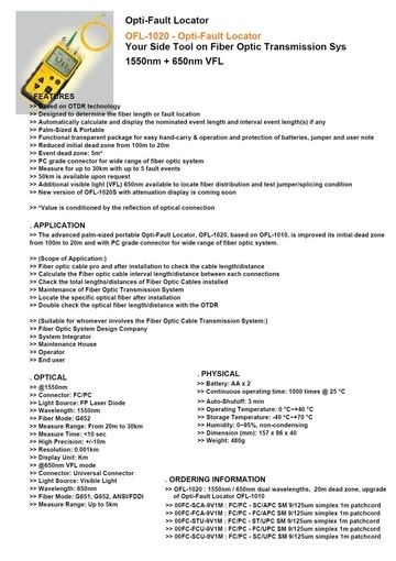 YD-OFL-1020 Opti-Fault Locator 光纖端點測試儀