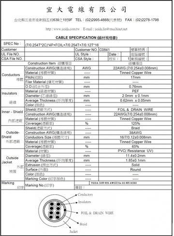 RS485 4Pair, RS-485 Awg 22 x 4P RS-485 4對安全監控, 燈光音響, 遠端儀表電腦控制, 120 歐姆電腦專用電線