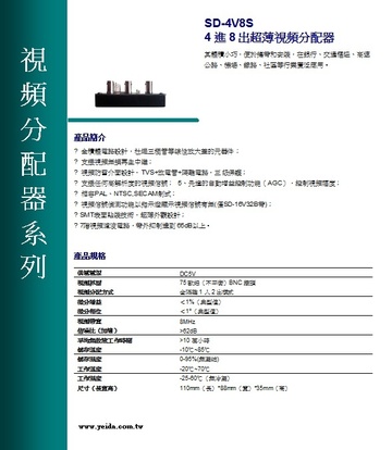 SD-4V8S 4進8出超薄視頻分配器產品圖