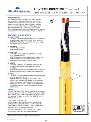 Portable Power Cable > Magnet Crane Cable 2000 VOLT TYPE W MAGNET CRANE CABLE 105° C TO -55° C 磁鐵起重機 電纜產品圖