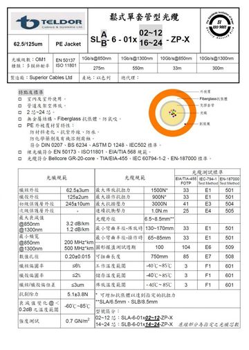 SLA-6JPX08 62.5/125-鬆式 8芯多模非金屬防鼠咬光纖(可選擇耐燃低煙無毒材質,金屬鎧裝,或架空自持型結構) 8C Muti Mode Compact Loose Central Tube Fiberoptic Cable產品圖