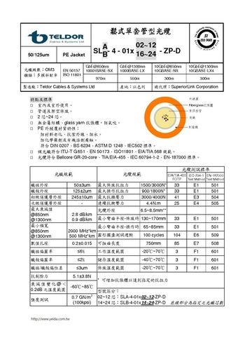 SLA-4-01X12-ZP-D 12芯(50/125) OM3 等級多模鬆式非金屬光纜 12C (50/125) OM3 MM Fiber Cable