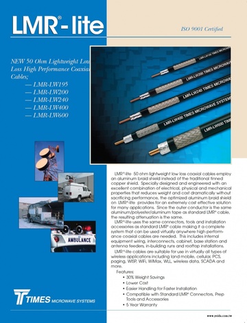 TIMES-LMR- lite 50 ohm lightweight low loss coaxial cables 50歐姆低損耗質輕低成本同軸電纜產品圖