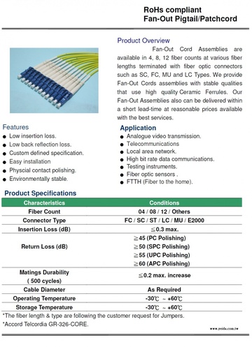 UNI -Fan-Out Pigtail/Patchcord SC, FC, MU and LC 扇出型光纖跳接線 豬尾巴產品圖