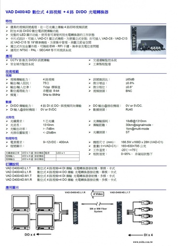 YD-VAD-400-4D 數位式 4路視頻 + 4路 DI/DO 光電轉換器產品圖