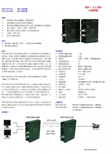 FO1110C.LTX SDI光發射機 FO1102C.LRX SDI光接收機 SDI 輸入+ 光纖傳輸 + SDI 輸出，光電轉換器產品圖