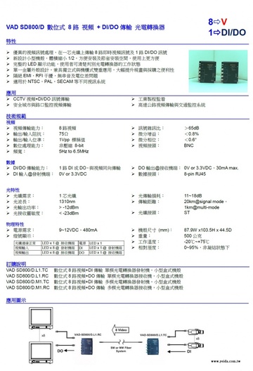 YD-VAD-SD800/D.L1.TC/RC Digital 8 Video + DI/DO 數位式 8路 視頻 + DI/DO傳輸光電轉換器