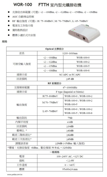 WOR-100 FTTH室內型光纖接收機產品圖